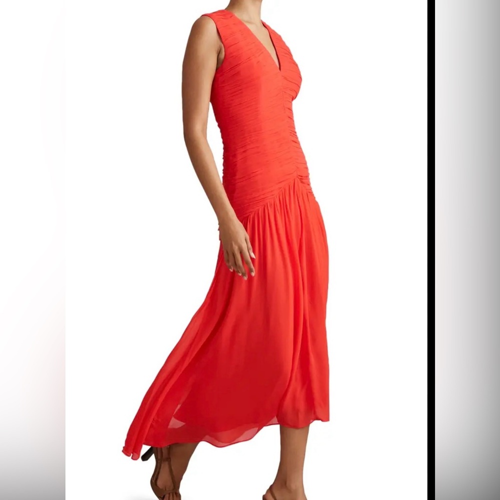 NWT $475 Reiss Ruched Bodycon High-Low Dress Coral